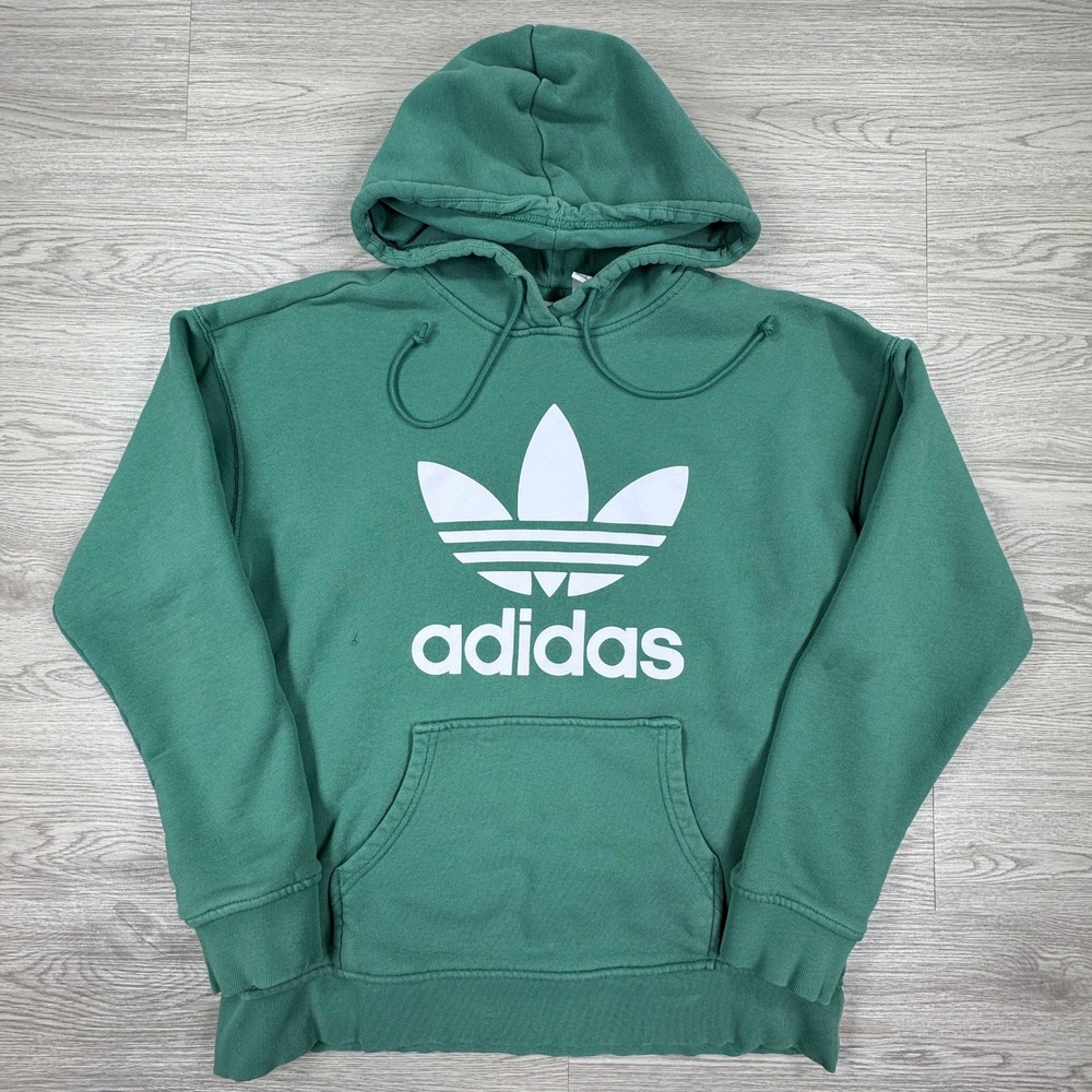 Adidas Women's Hoodie Trefoil Logo Pullover Green Size Small Cotton French Terry
